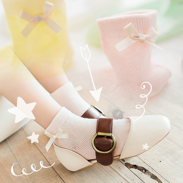 [bwc-a2] 5 pairs set child socks ribbon girl stylish lovely cotton socks L:17-19cm/8-11 -years old 