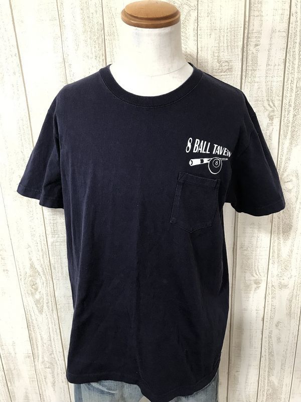 お勧め・【8 BALL TAVERN】United Athle HEAVY WEIGHT 胸ポケット Tシャツ L 紺　ヴィンテージ　ハスラー_画像2