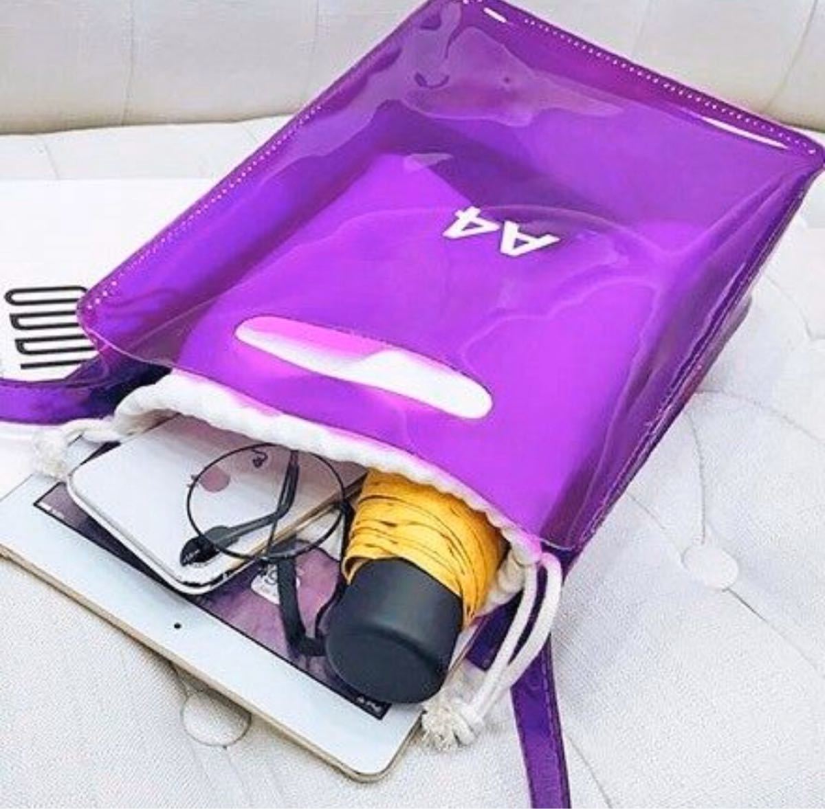 ナナナナ 風　クリアバッグ A4 紫　ビニール　ショルダーバッグ　トートバッグ