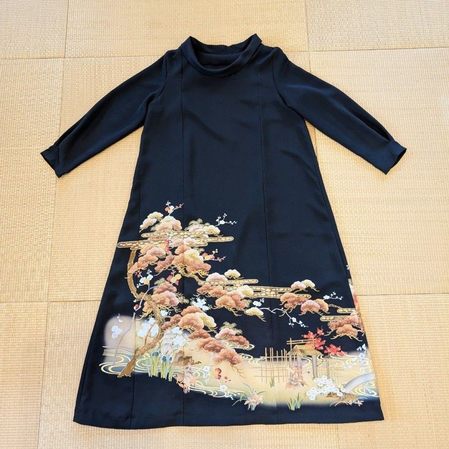 No 62 新品未使用留袖 着物リメイクワンピース ロールカラー襟 No 62 新品未使用留袖 着物リメイクワンピース ロールカラー襟