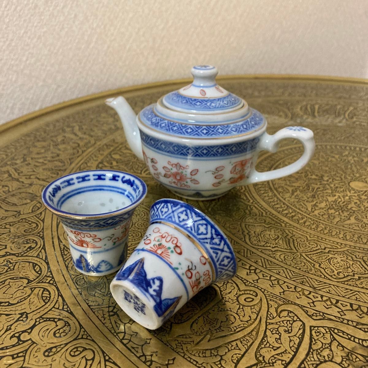 景徳鎮 中国茶器揃 蛍手 煎茶碗 湯呑み 玲瓏 ヴィンテージ〈検 景徳鎮 中国茶器揃 蛍手 煎茶碗 湯呑み 玲瓏 ヴィンテージ〈検