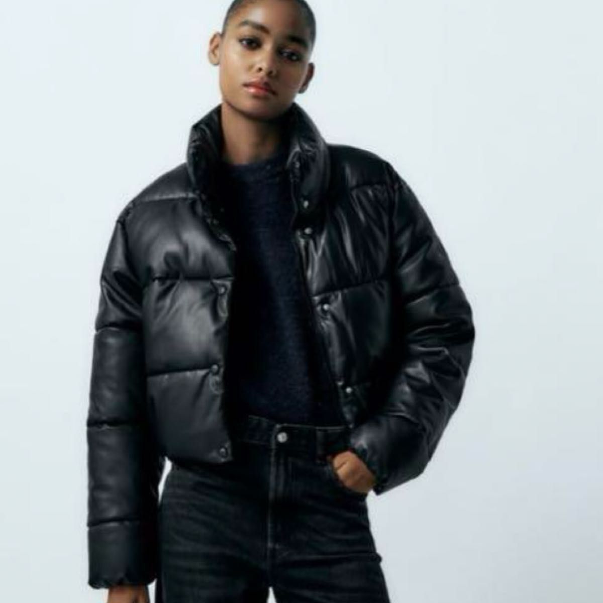 大人気】新品 ZARA ザラ フェイクレザーパフジャケット ダウン 大人気】新品 ZARA ザラ フェイクレザーパフジャケット ダウン