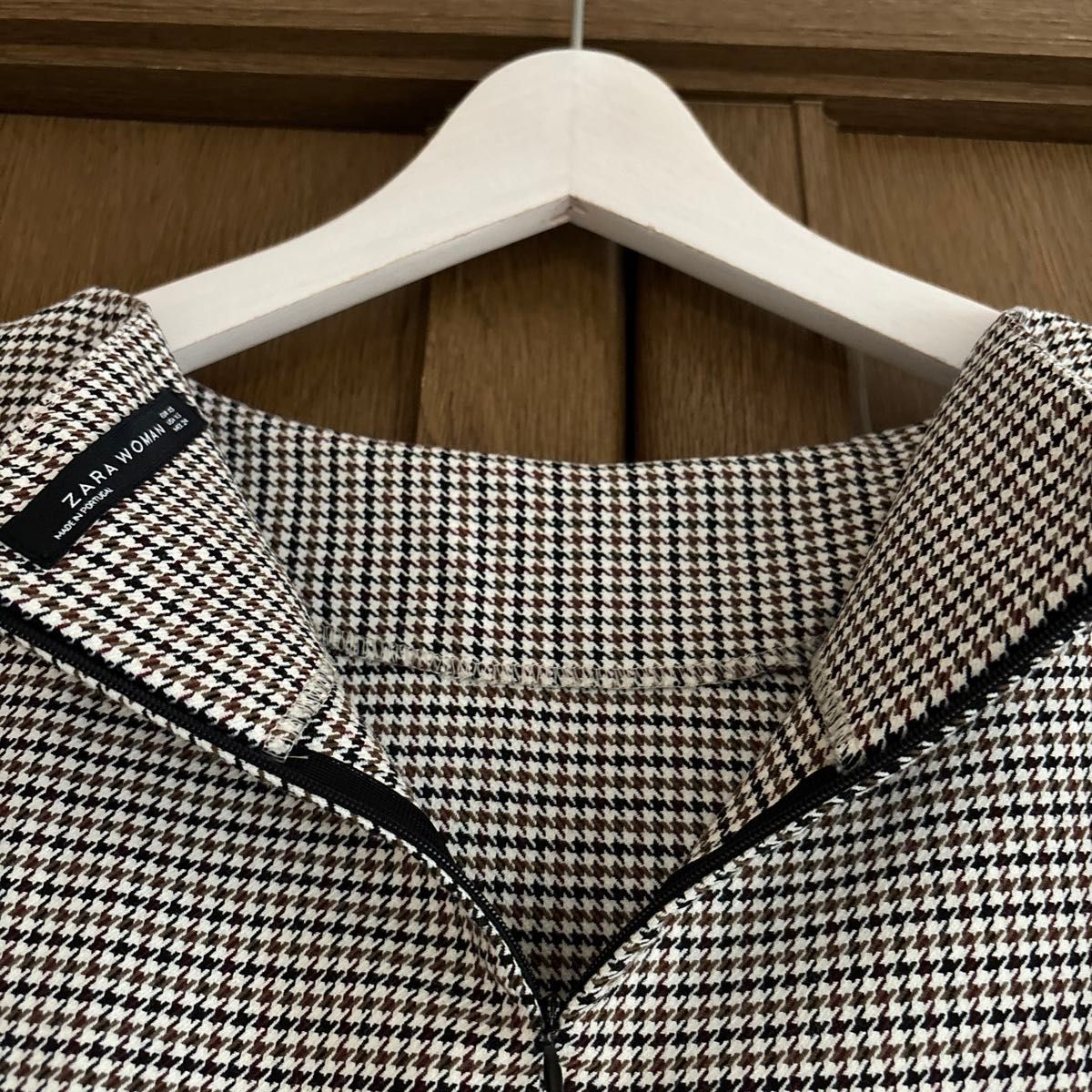 ZARA ザラ チェック柄 半袖チュニックワンピース 千鳥格子 秋物 ZARA ザラ チェック柄 半袖チュニックワンピース 千鳥格子 秋物