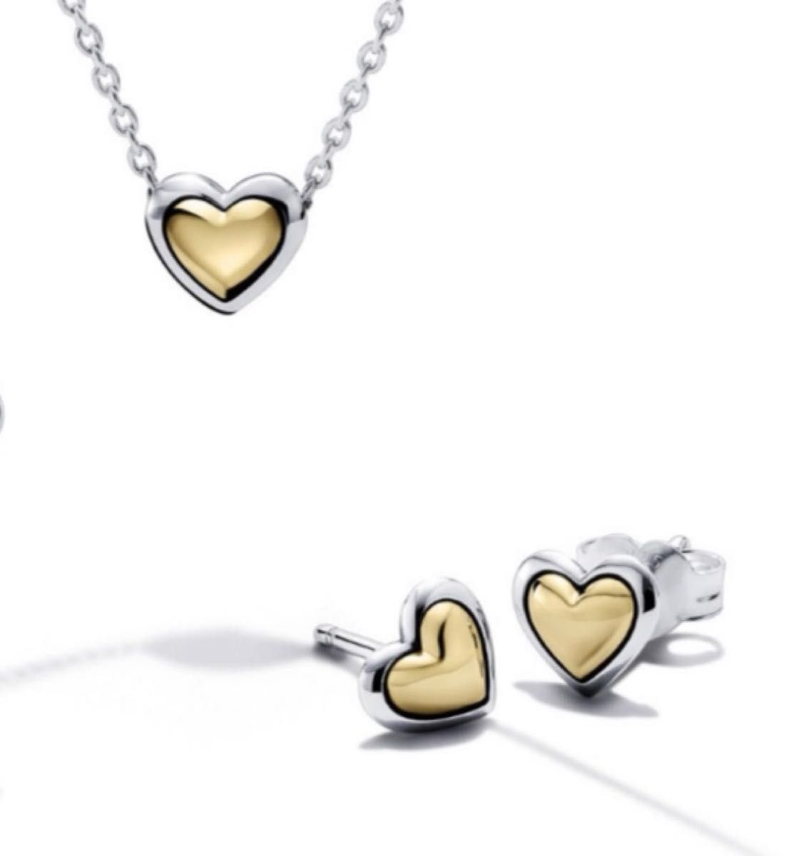 PANDORAパンドラ ツートンハート ピアス・ネックレス セット PANDORAパンドラ ツートンハート ピアス・ネックレス セット