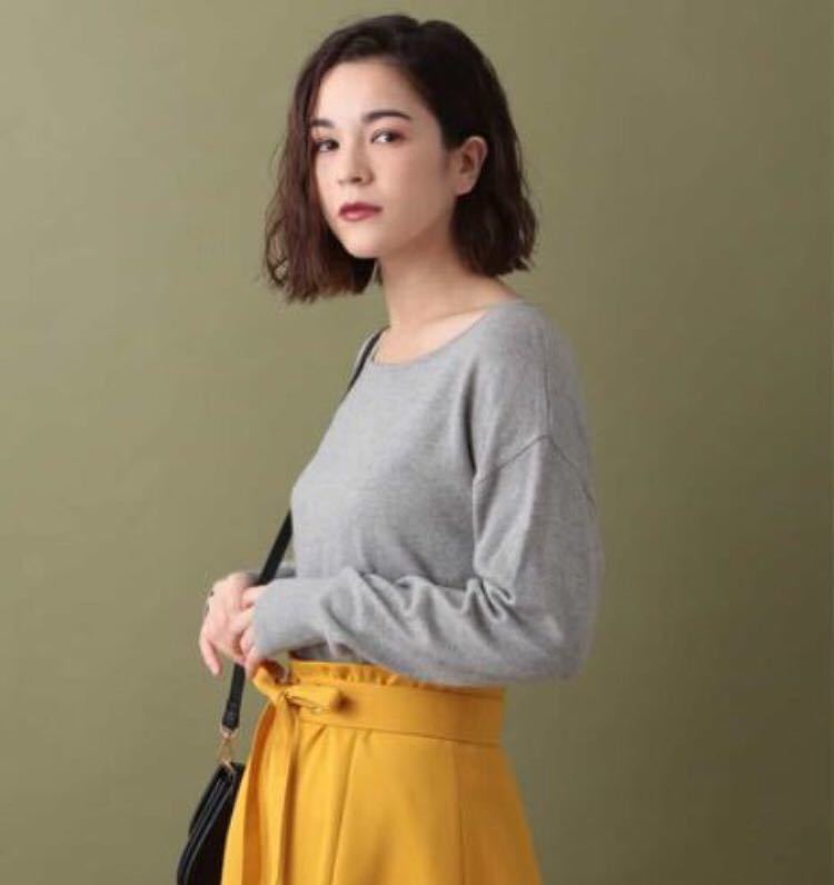  free shipping * ELLE back tail knitted pull over L thin knitted 