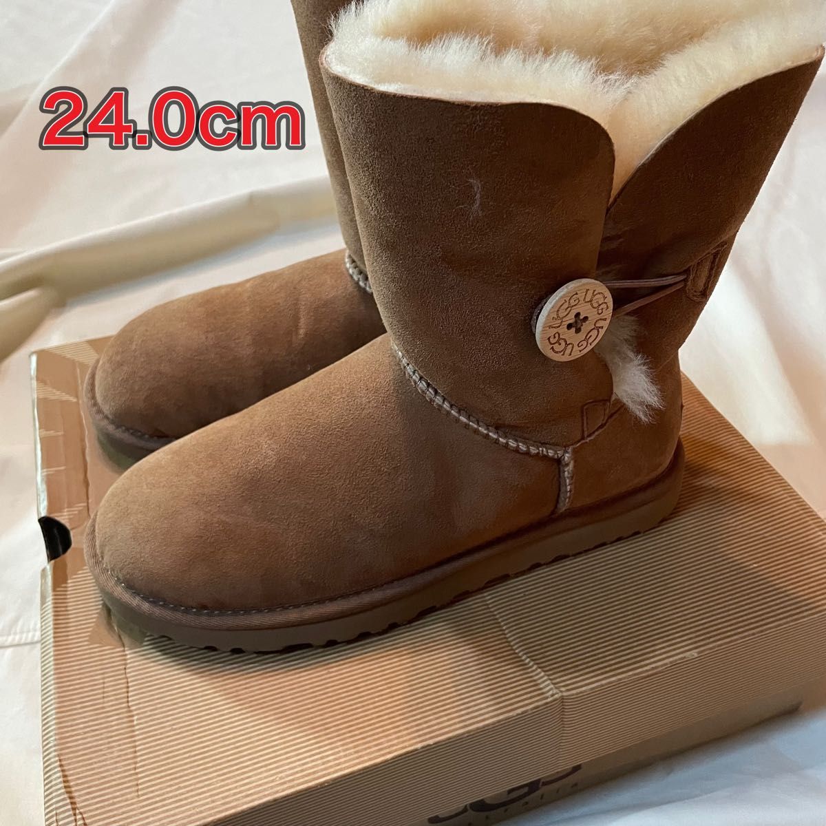 【美品】24cm アグ　UGG ムートンブーツ　ベイリーボタン　茶