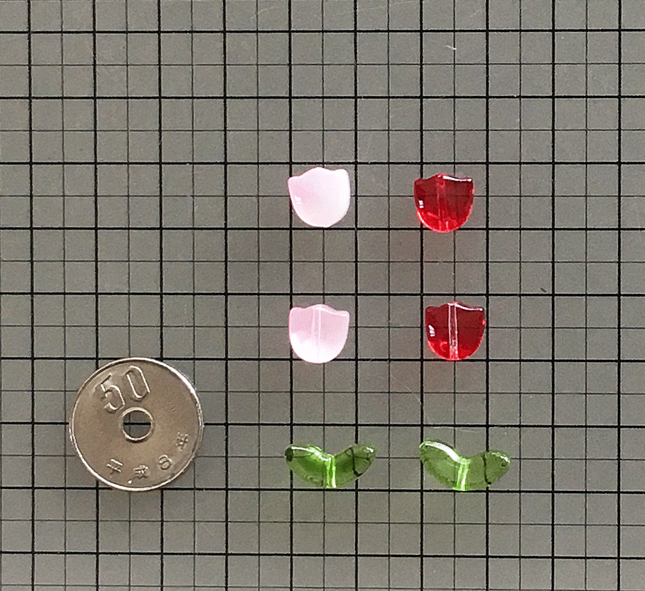 ガラスフラワー/チューリップ【赤色＋緑葉】10セットで150円
