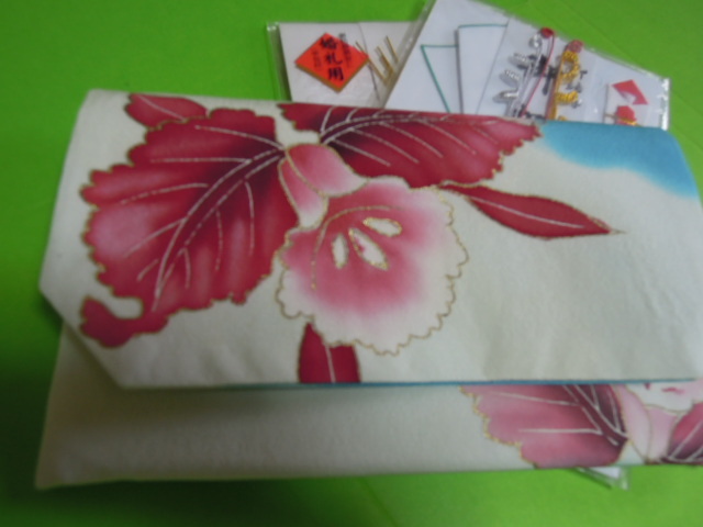  light water & pink color * Cattleya floral print * silk ground * gold . inserting fukusa! handmade!!