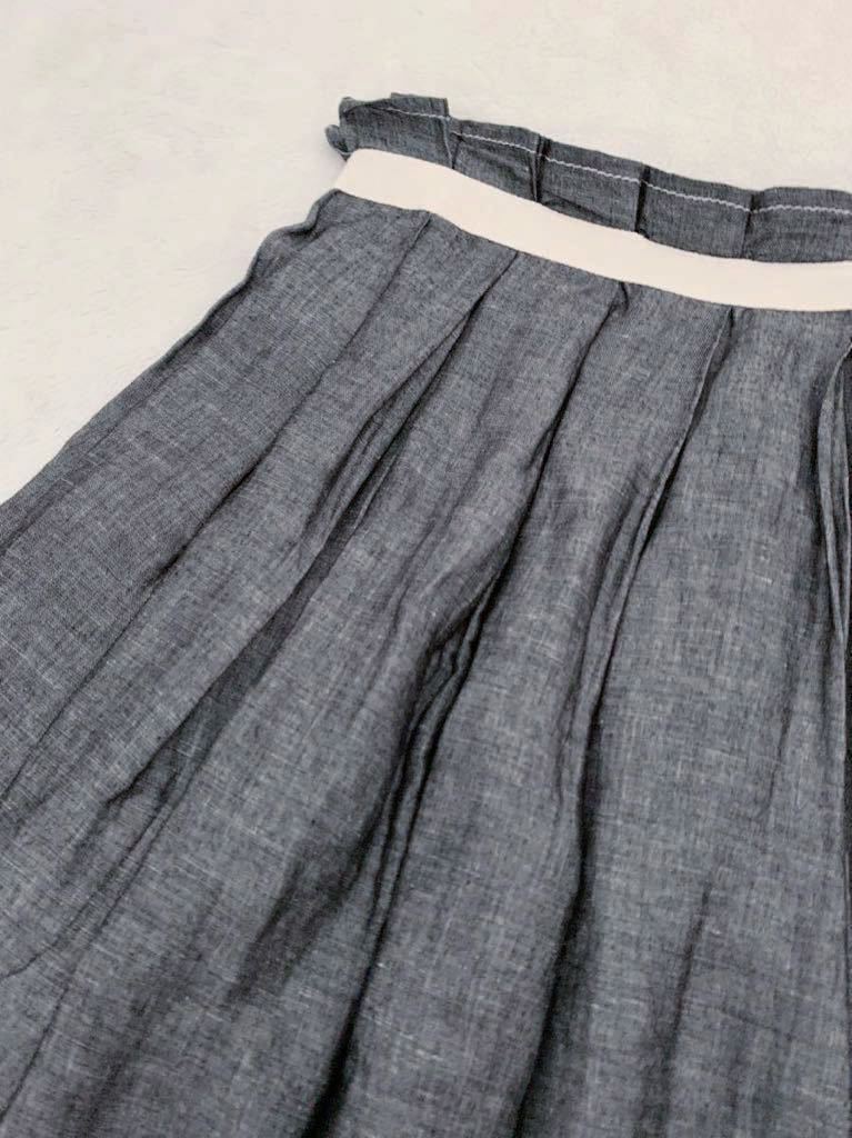tricot COMME des GARCONS 春夏 リネン混プリーツスカート sizeM トリコ コムデギャルソン シャンブレー ネイビー ブルー