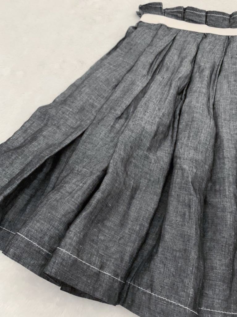 tricot COMME des GARCONS 春夏 リネン混プリーツスカート sizeM トリコ コムデギャルソン シャンブレー ネイビー ブルー
