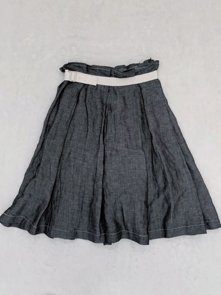 tricot COMME des GARCONS 春夏 リネン混プリーツスカート sizeM トリコ コムデギャルソン シャンブレー ネイビー ブルー