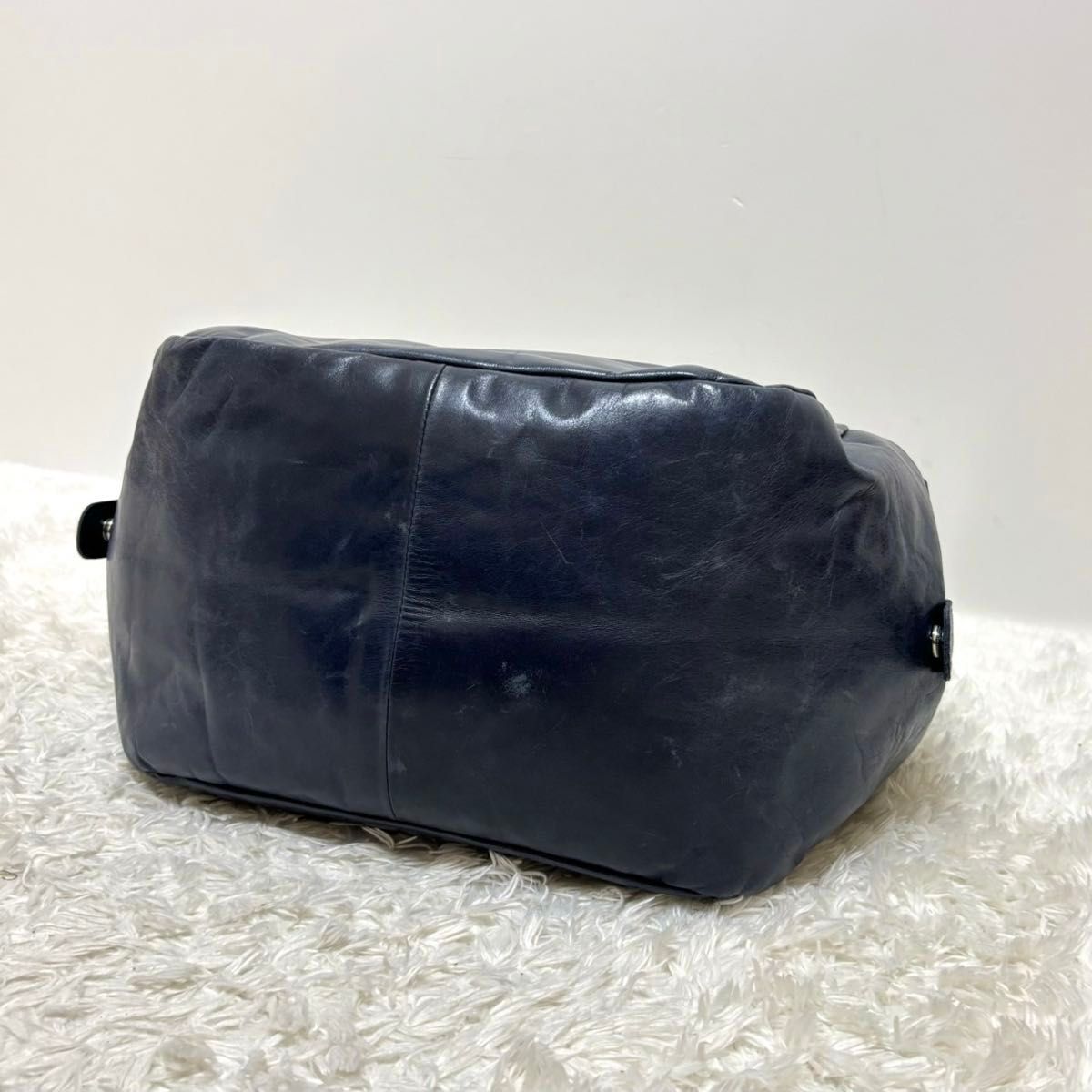 美品】 m0851 トートバッグ 舟型 ボストン アニリンレザー 2way 美品】 m0851 トートバッグ 舟型 ボストン アニリンレザー 2way