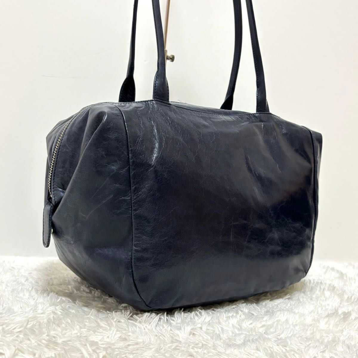 美品】 m0851 トートバッグ 舟型 ボストン アニリンレザー 2way 美品】 m0851 トートバッグ 舟型 ボストン アニリンレザー 2way