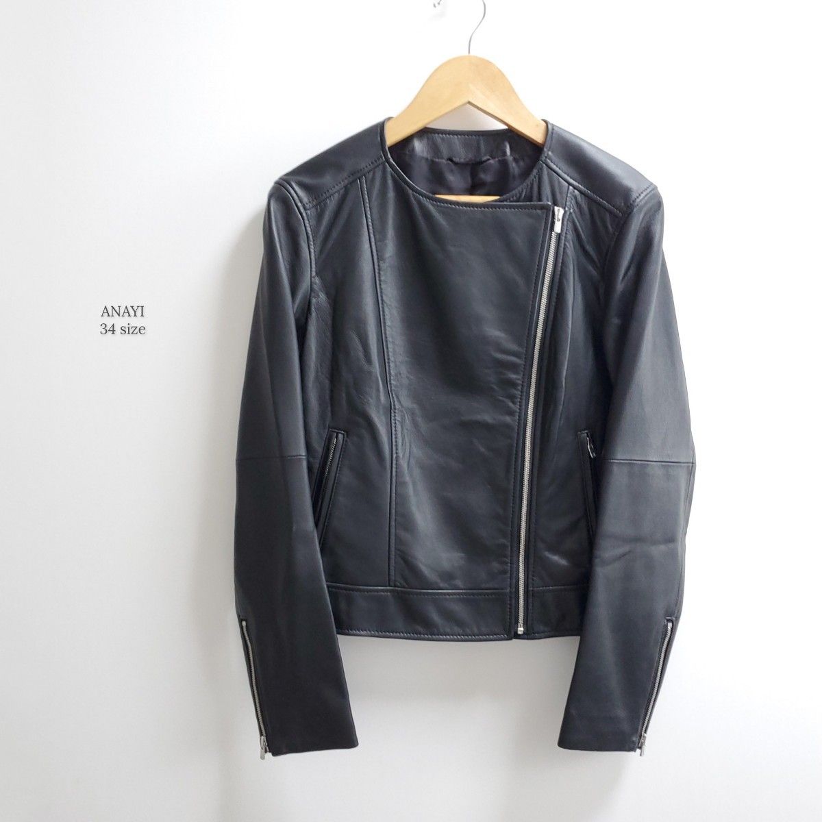 美品☆21AW☆アナイ ラムレザー ジャケット ブラック 小さいサイズ 34 美品☆21AW☆ANAYI アナイ ラムレザー ジャケット ブラック