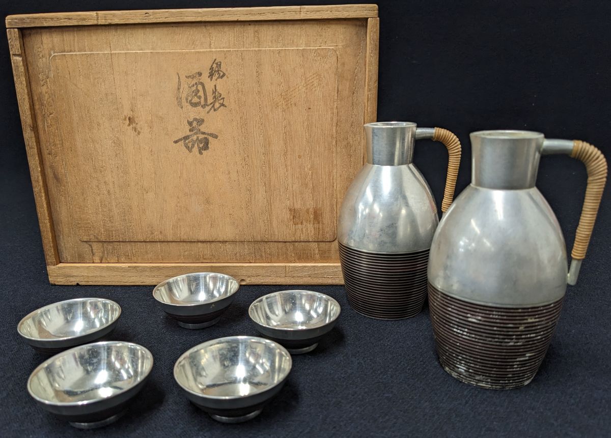シャノワ 錫製 茶入 中国 煎茶道具 古錫 骨董品 中国古玩 唐物 煎茶道具 古錫造 陳源星 款 茶托 五客 時代物