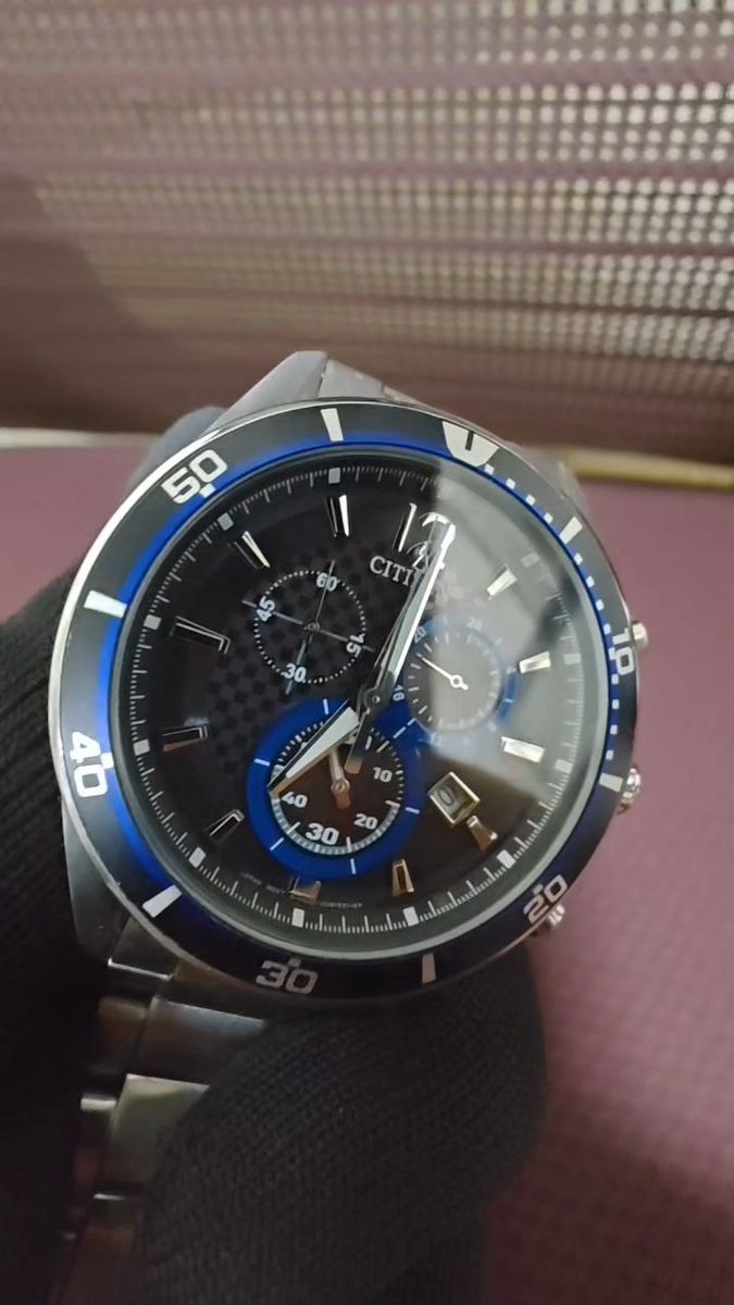 CITIZEN シチズン オルタナ クロノグラフ 黒文字盤 ブラック ブルー 稼働品 メンズ腕時計 アクセサリー