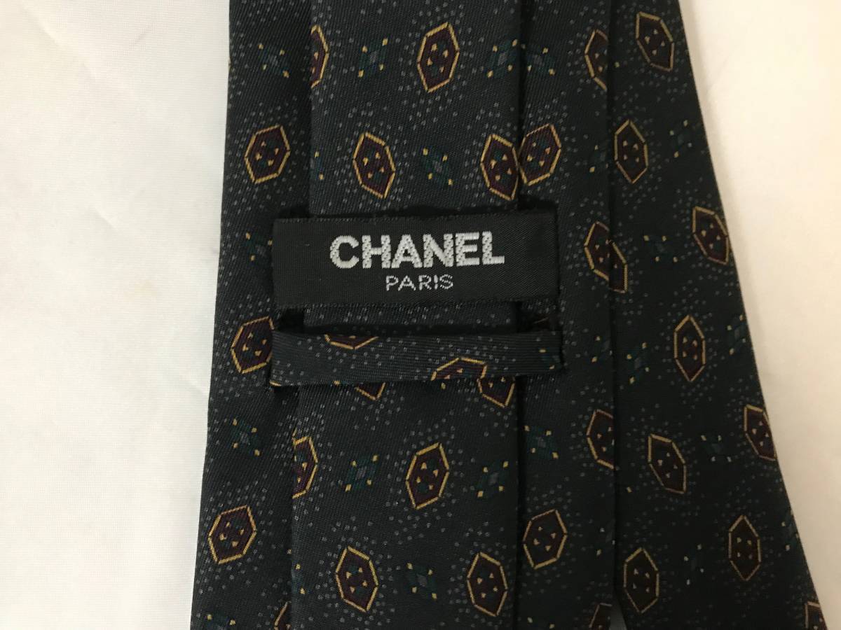 美品本物シャネルCHANELシルクネクタイビジネススーツブラック黒 美品本物シャネルCHANELシルクネクタイビジネススーツブラック黒