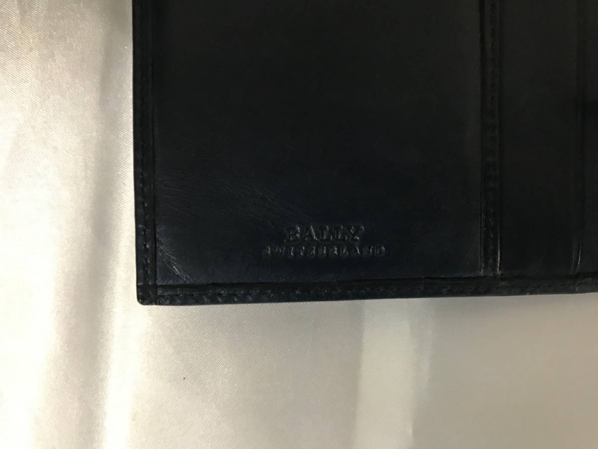 本物バリーBALLY本革レザー二つ折り長財布サイフマチ付き札入れトラベル旅行メンズレディース紺ネイビースイストレスポバッグコインケース_画像4
