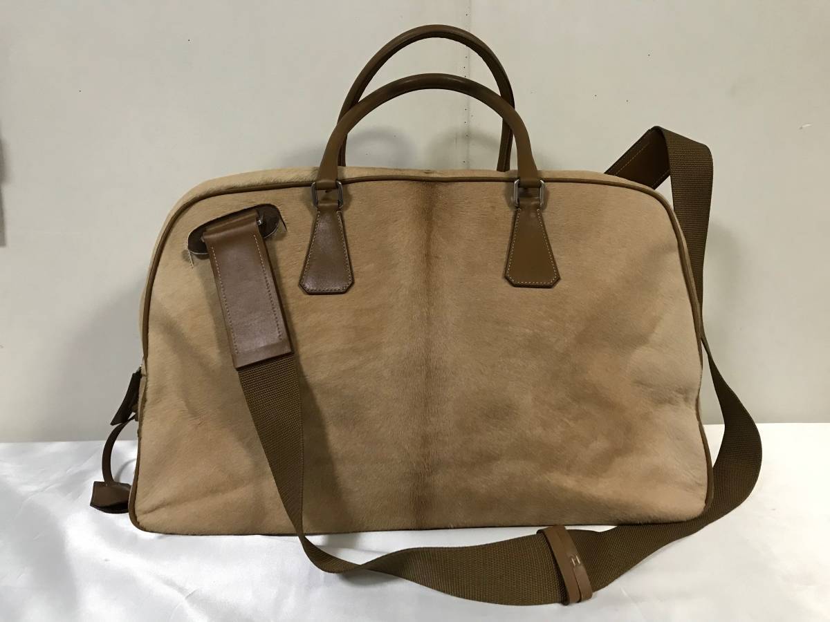 ファッション通販】 美品本物プラダPRADA本革レザー毛皮ハラコファー