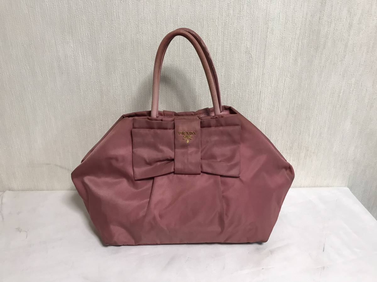 本物プラダPRADA本革レザーナイロンハンドリボンミニボストンバッグ
