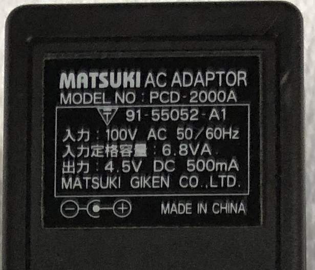 MATSUKI ACアダプター PCD-2000A 4.5V 500mA_画像2