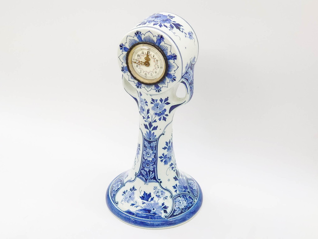 R-078694 утиль Vintage Голландия DELFT( Dell fto) голубой рука краска настольные часы ( способ машина, цветок, цветок,. цветок, пейзаж, Vintage, керамика )