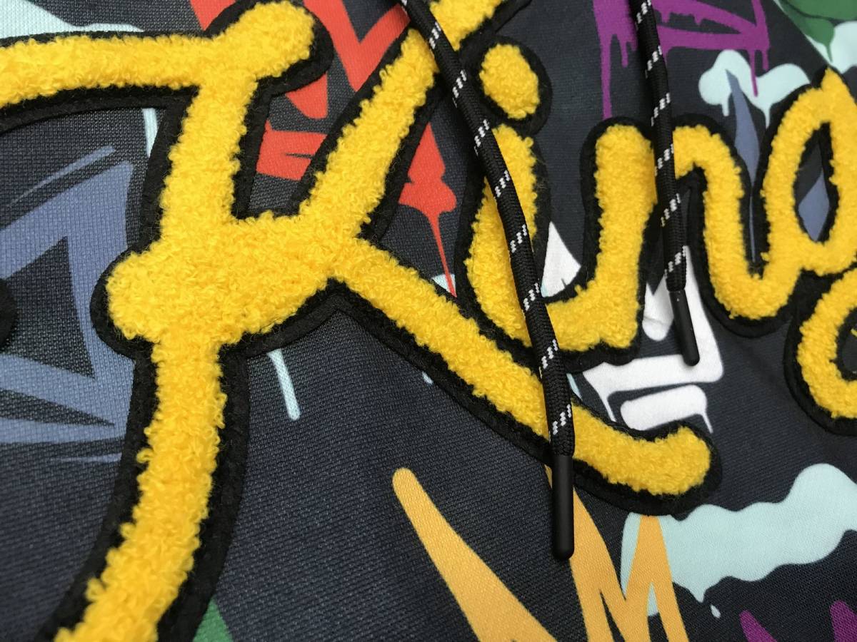 USA正規品 【2XL】 HUDSON NYC ハドソン ニューヨーク King Basquiat キング バスキア 総柄 黒 プルオーバー パーカー 王冠 ストリート _画像4