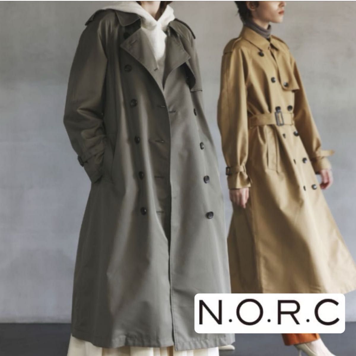 美品】ノークバイザライン ロング トレンチコート カーキ 美品】ノークバイザライン ロング トレンチコート カーキ