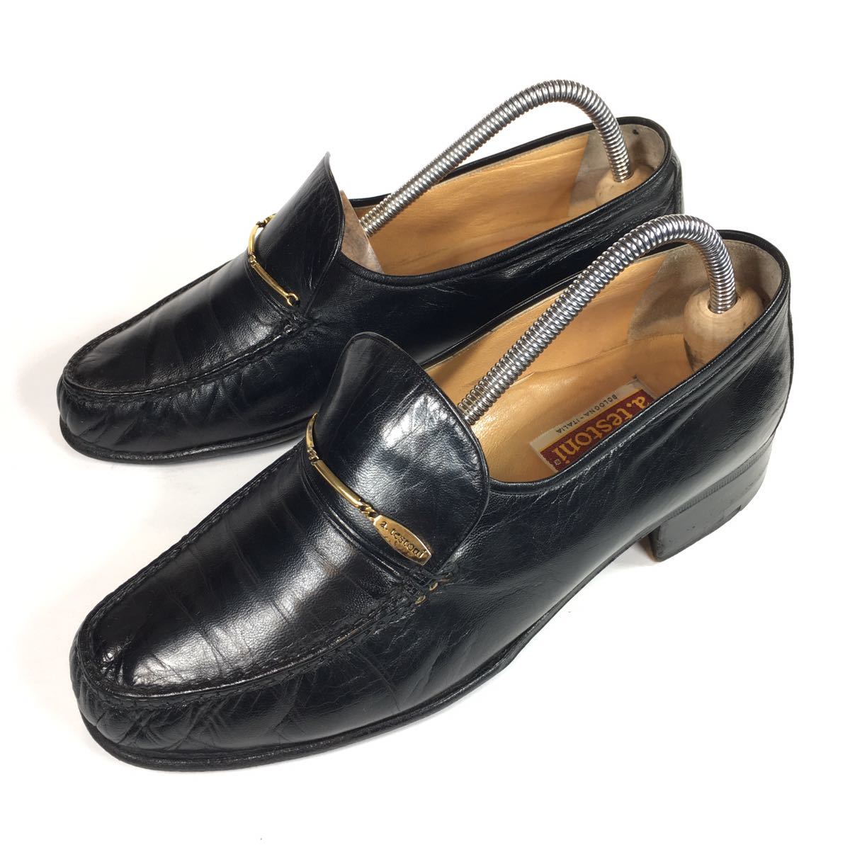 [a* test -ni] genuine article a.testoni shoes 24cm black Logo metal fittings Loafer slip-on shoes business shoes leather for man men's Italy made 6 G