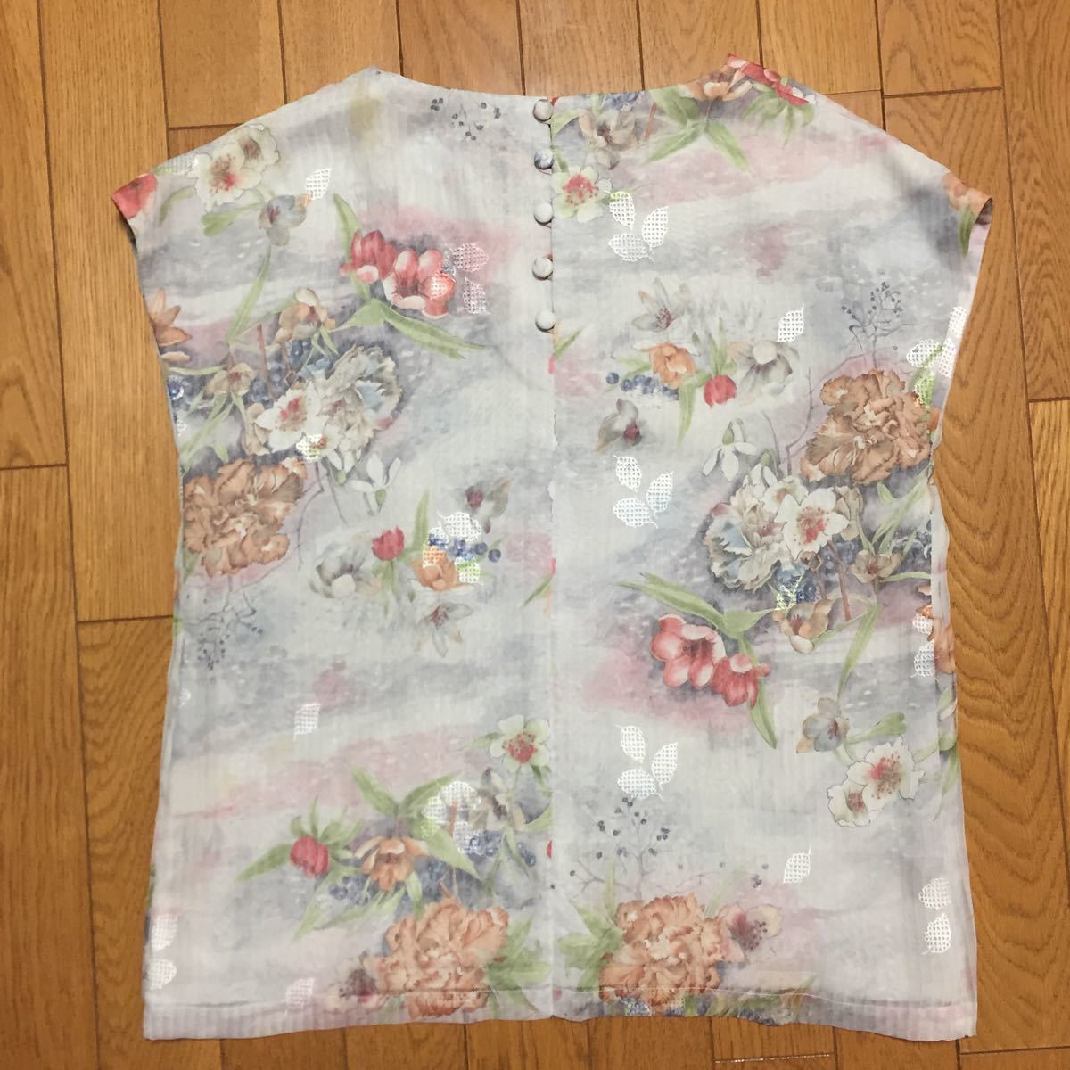 トップス ノースリーブ シャツ 花柄 グレー シースルー 春 夏 春服 夏服