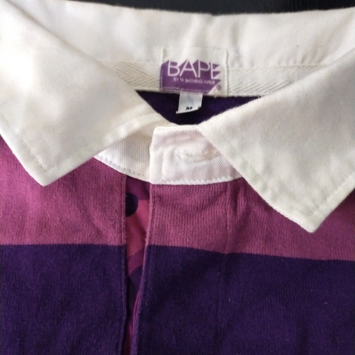 APE エイプ パープルボーダー ポロシャツ ラガーシャツ 長袖 美 APE エイプ パープルボーダー ポロシャツ ラガーシャツ 長袖 美