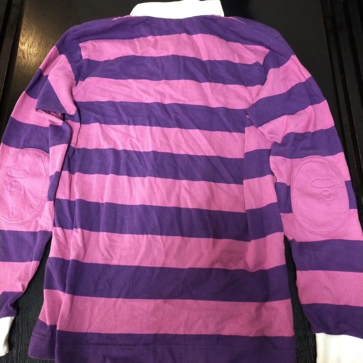 APE エイプ パープルボーダー ポロシャツ ラガーシャツ 長袖 美 APE エイプ パープルボーダー ポロシャツ ラガーシャツ 長袖 美