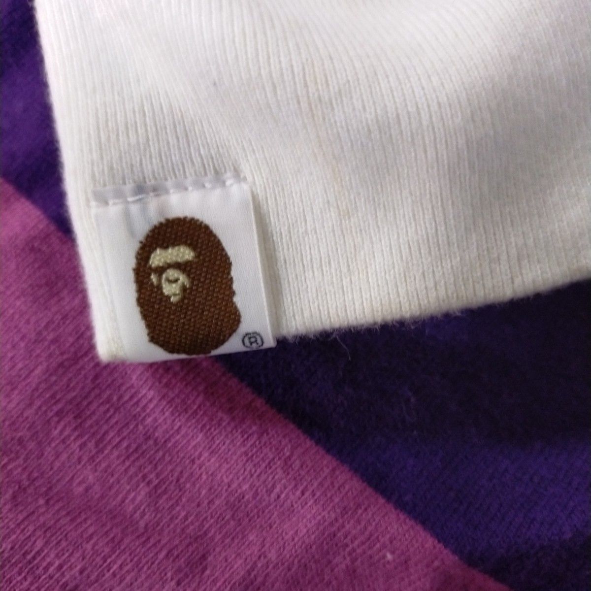 APE エイプ パープルボーダー ポロシャツ ラガーシャツ 長袖 美 APE エイプ パープルボーダー ポロシャツ ラガーシャツ 長袖 美