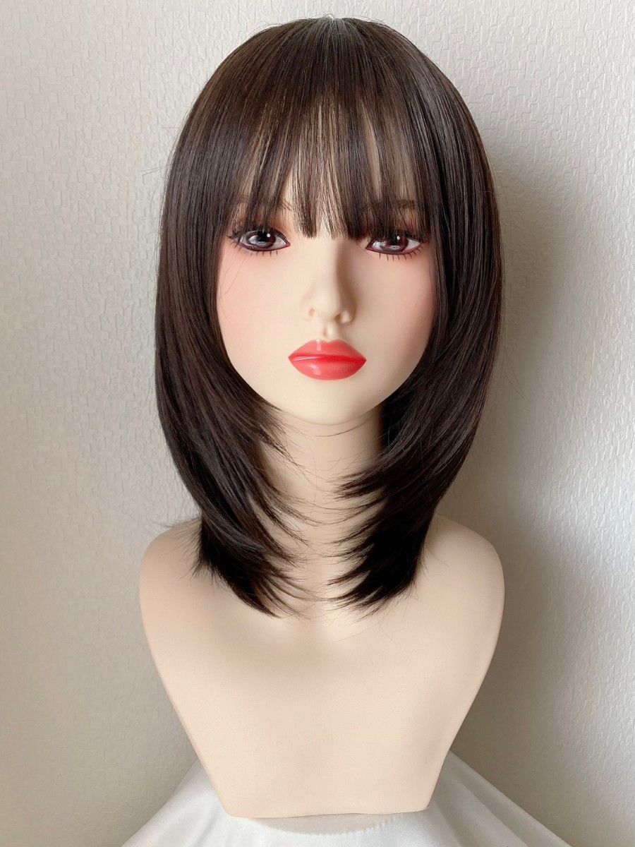 新品 フルウィッグ ミディアム ダークブラウン 耐熱 かつら ウィッグ
