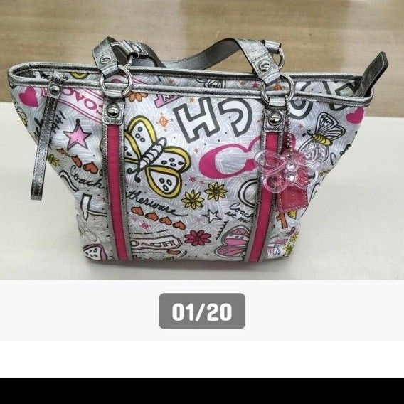 COACH レディース トートバッグ グラフィックパターン PVC COACH コーチ バンダナ グラフィティ ナイロン レザー