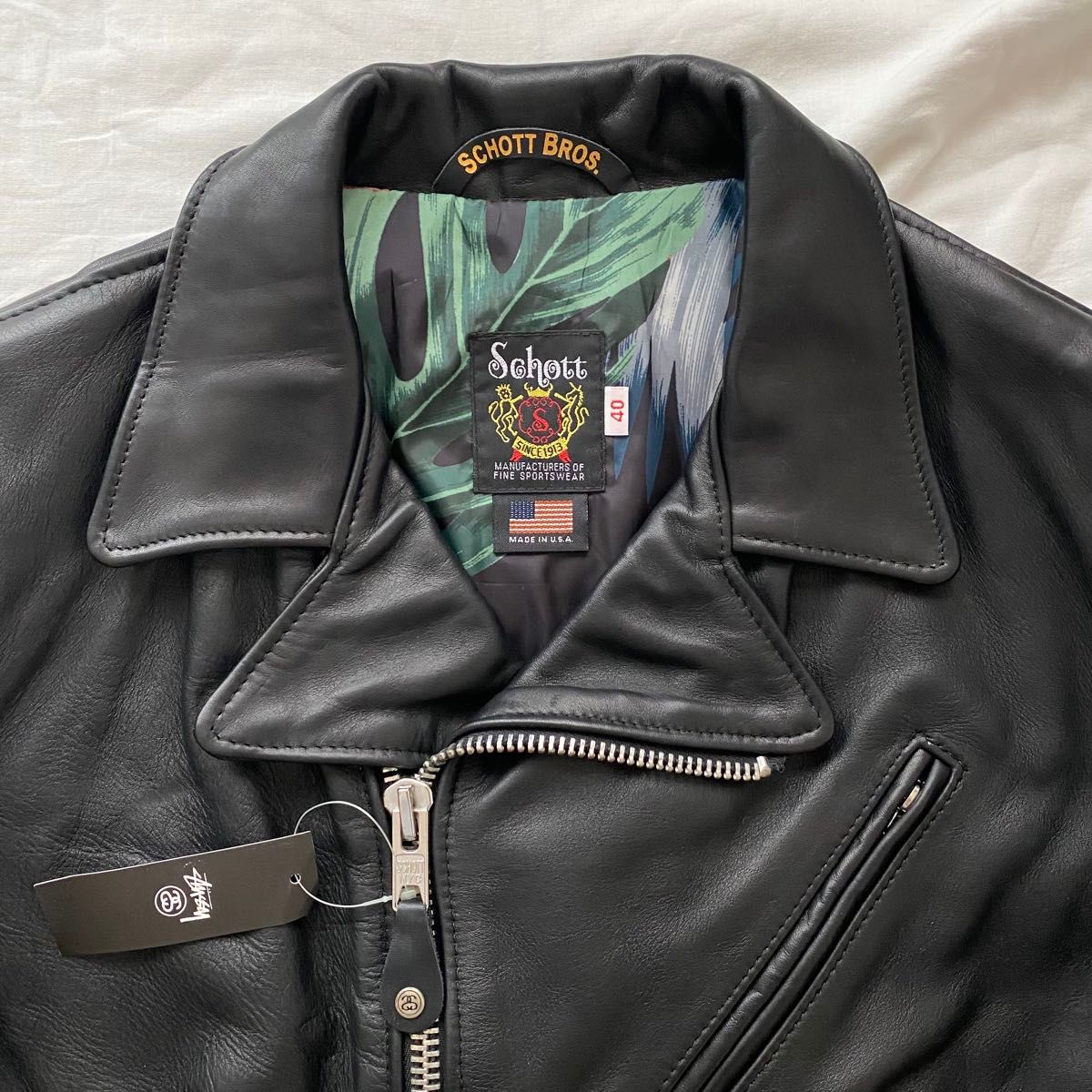 レア デッドストック 【米国製】Stussy x Schott レザー レア デッドストック 【米国製】Stussy x Schott レザー