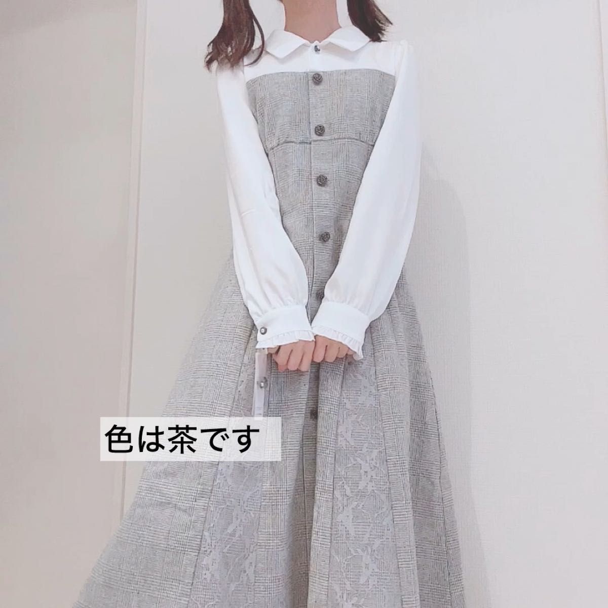 【新品】axes femme チェック柄ビスチェ切替op F 茶 定価6,600円 アクシーズファム