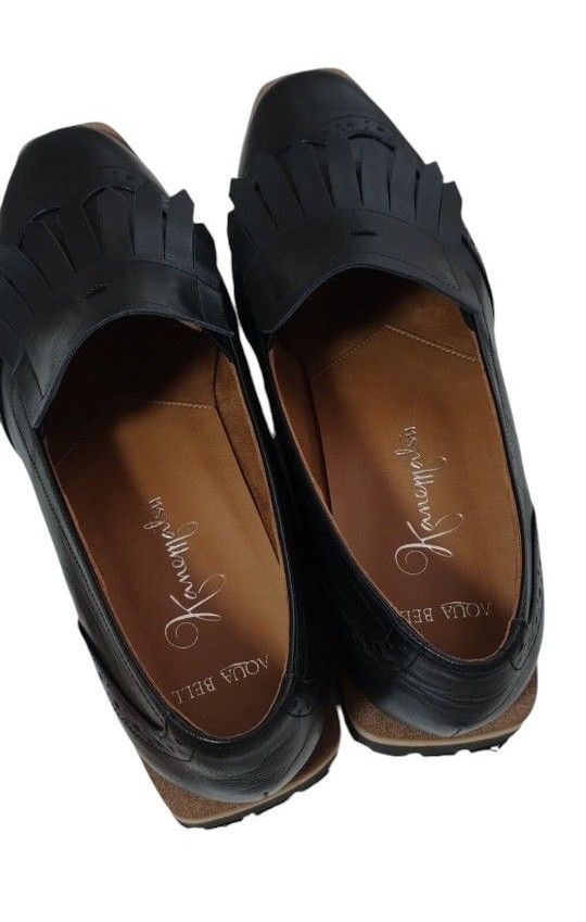 美品 銀座かねまつ 晴雨兼用トラッドフリンジ ローファー レザー 美品 銀座かねまつ 晴雨兼用トラッドフリンジ ローファー レザー