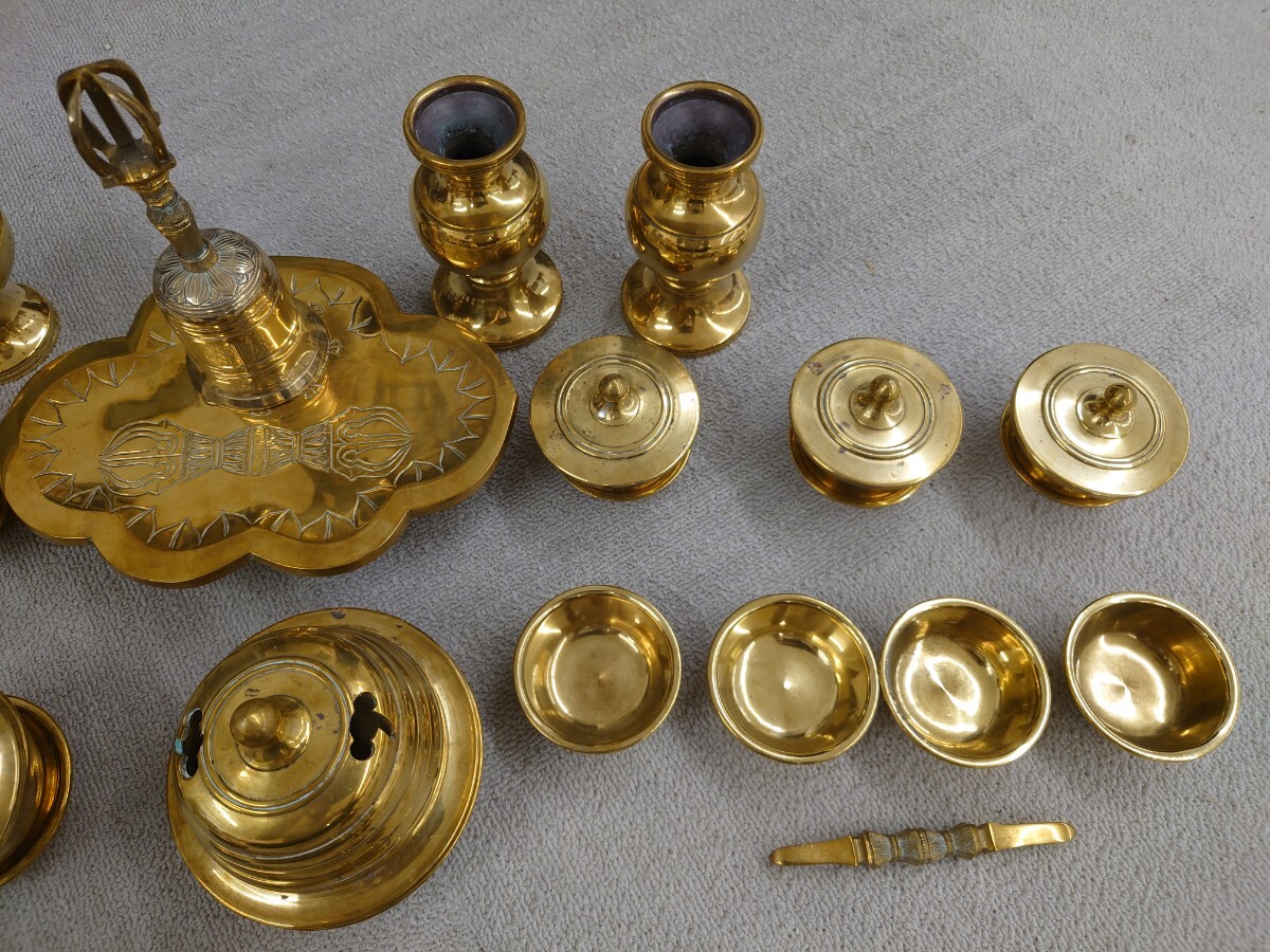 仏具 前具 中古 密教 金剛盤 金剛鈴 独鈷 三鈷 五鈷 華瓶 火舎 仏具 前具 中古 密教 金剛盤 金剛鈴 独鈷 三鈷 五鈷 華瓶 火舎
