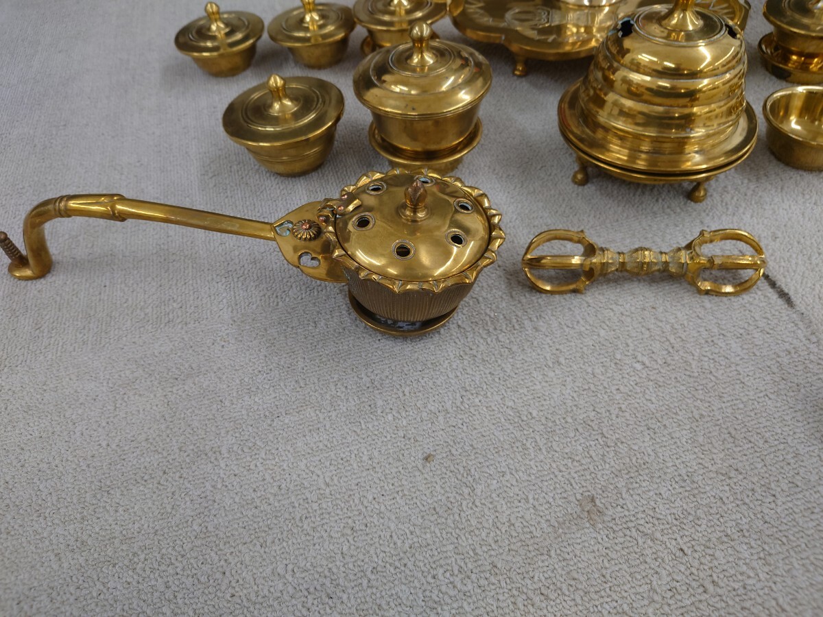 仏具 前具 中古 密教 金剛盤 金剛鈴 独鈷 三鈷 五鈷 華瓶 火舎 仏具 前具 中古 密教 金剛盤 金剛鈴 独鈷 三鈷 五鈷 華瓶 火舎