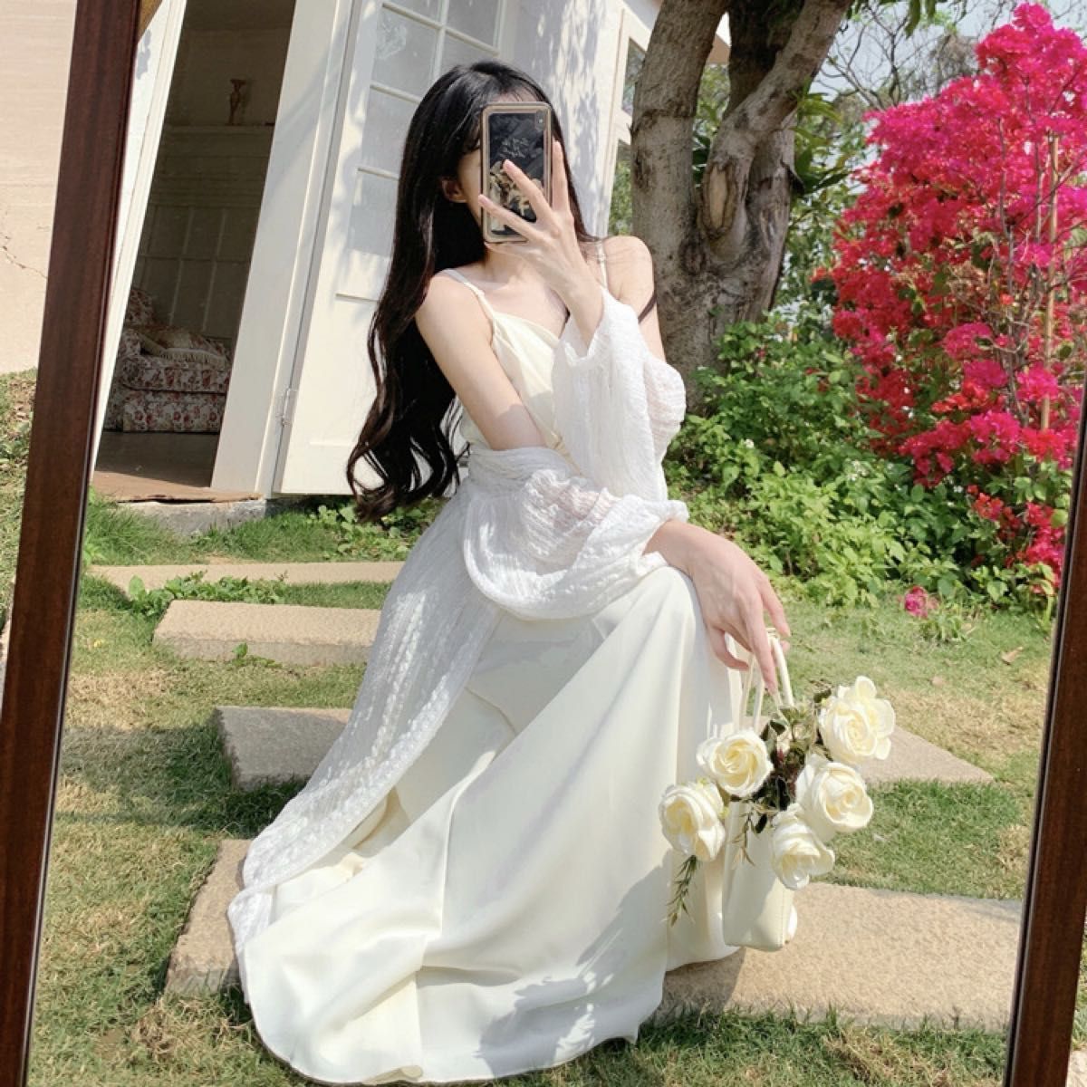 ホワイト キャミ ワンピース パーティードレス 結婚式 韓国 ロングドレス ドレス ワンピース 発表会 結婚式 パーティー