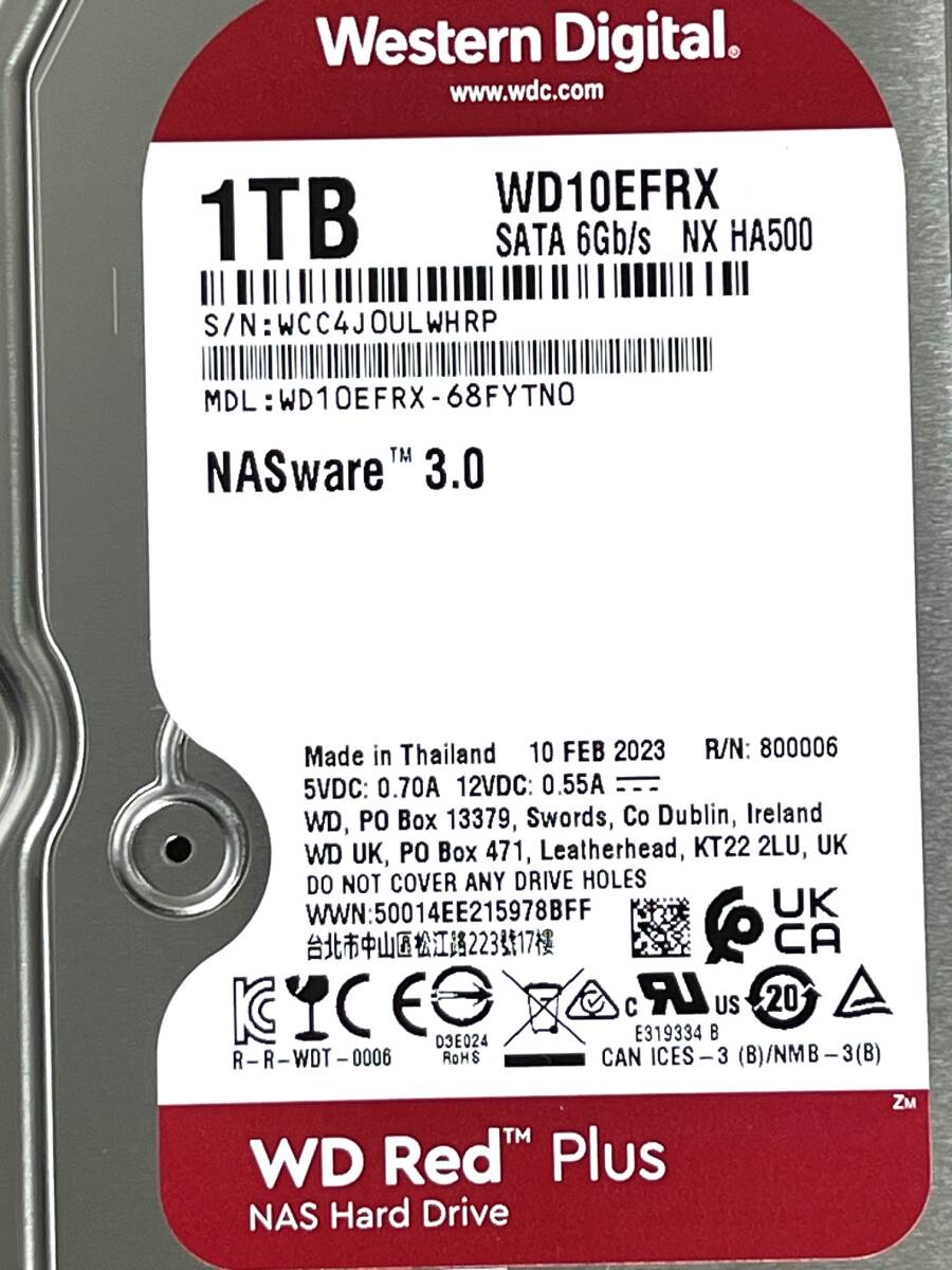 【送料無料】　★ 1TB ★　WD Red　/　WD10EFRX　【使用時間：6339ｈ】 2023年製　良品　3.5インチ内蔵HDD　SATA　Western Digital RED　