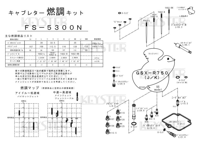 ■ FS-5300N 　GSX-R750　J / K USモデル　BST36SS　キャブレター リペアキット　キースター　KEYSTER　燃調キット4_画像3