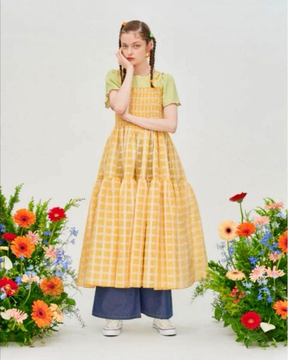 POPPY あさぎーにょ シースルーチェックキャミワンピ オレンジ POPPY あさぎーにょ シースルーチェックキャミワンピ オレンジ