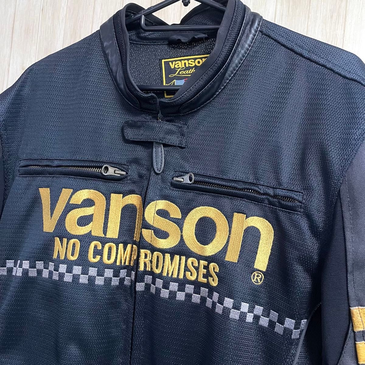 VANSON メッシュライダースジャケット ロゴ刺繍 ストレッチ VANSON メッシュライダースジャケット ロゴ刺繍 ストレッチ