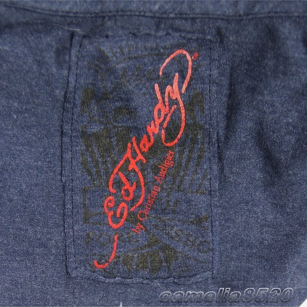 エドハーディー ED HARDY 長袖Tシャツ ユーズド加工 ブルー サイズ L 新品 展示品 AA8604_画像2