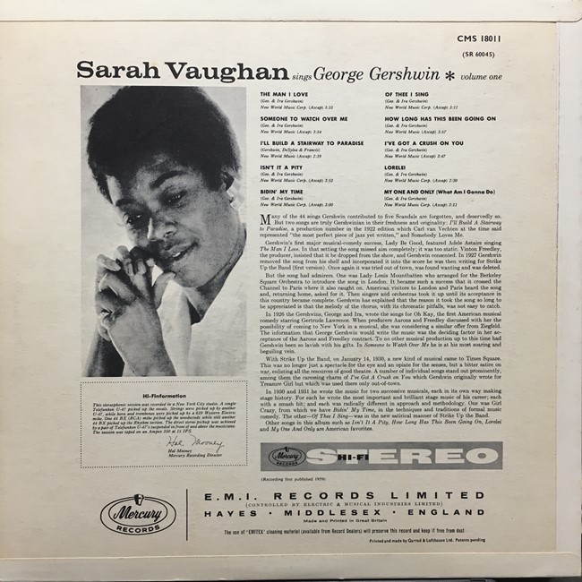 MERCURY 英盤 サラ・ヴォーン ガーシュウィンを歌う Vol.1&2 STEREO 2LP / Sarah Vaughan Sings George Gershwin Vol.1&2_画像4