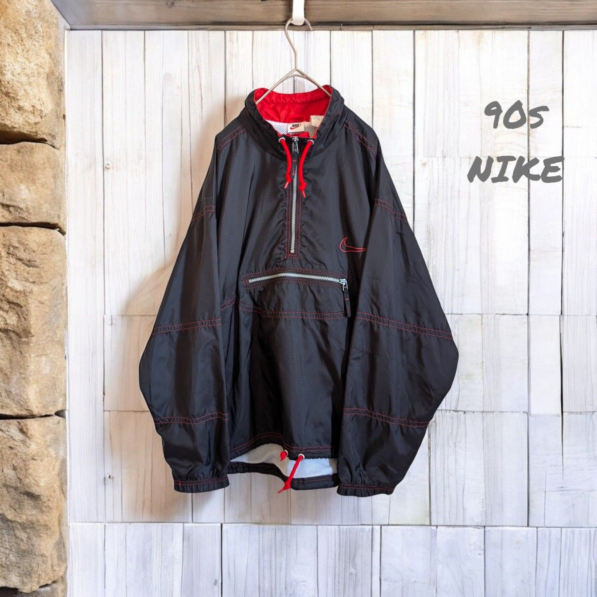 90s NIKE ナイキ ハーフジップ アノラックナイロンジャケット 白 90s NIKE ナイキ ハーフジップ アノラックナイロンジャケット 白