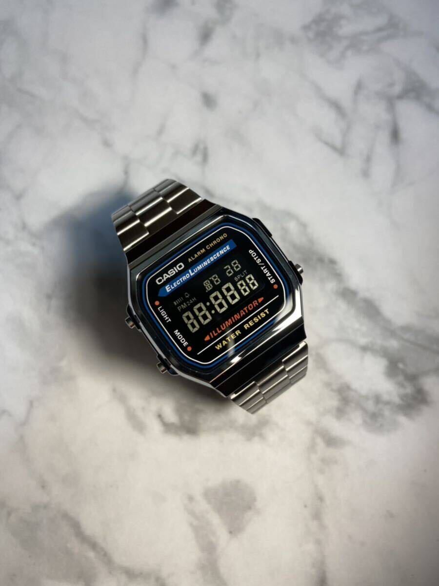 ★新品★カスタム！【送料無料】CASIO A168WA-1 ブラック反転液晶 ELバックライト搭載 チープカシオカスタム タイメックス Gショック好きに