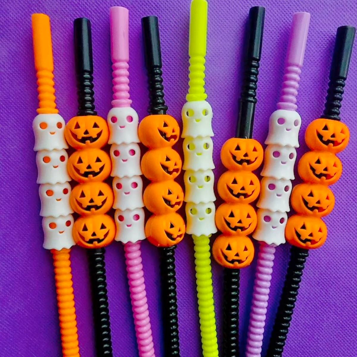 アメリカ 輸入 パーティー 雑貨 ハロウィン マスコット カラー ストロー 4本 パーティーグッズ デコレーション 飾り